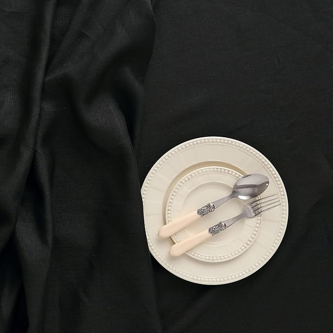 Solino Home Linen Black Tablecloth 60 x 156 Inch - 100% Pure Linen Rectangular Tablecloth - Machine Washable Table Cloth for Easter - Fete