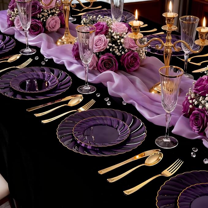 YOUBET 125PCS Clear Purple Plastic Plates - Image 6