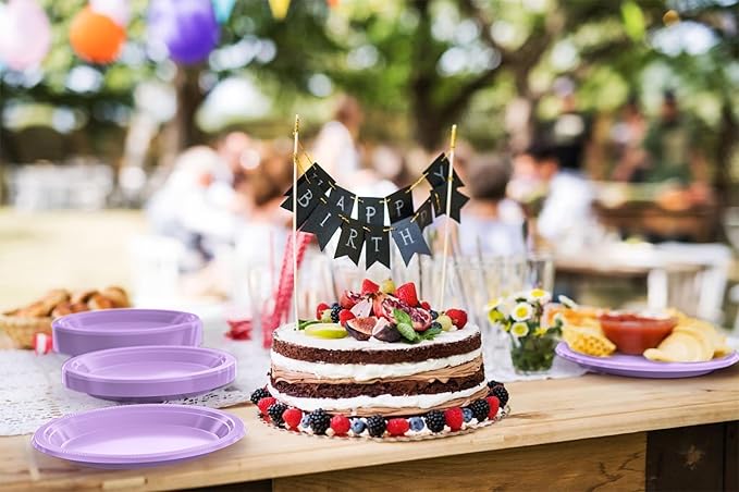 Lavender Plastic Plates For Party 9" Lavender Disposable Plates Heavy Duty 100 Pcs Plastic Dinnerware Sets Heavy Duty 350 GSM Disposable Dinnerware Set