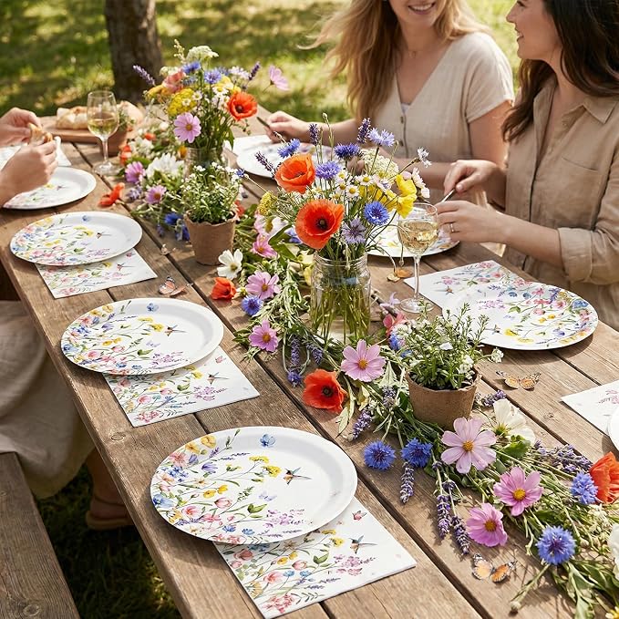 50 Pcs Wildflower Paper Plates and Napkins, Floral Party Decorations | 7 Inch - Image 6