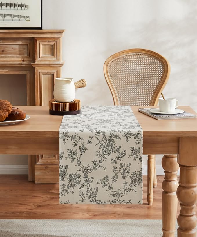 French Pastoral Farmhouse Table Runners, 13x60 Inch Black | 100% Organic Cotton - Image 2