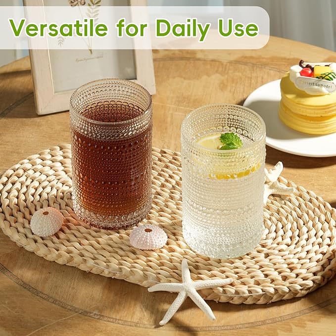 Moretoes 12 Oz Hobnail Drinking Glasses Set of 12 | Clear Highball Glasses Cups - Image 2