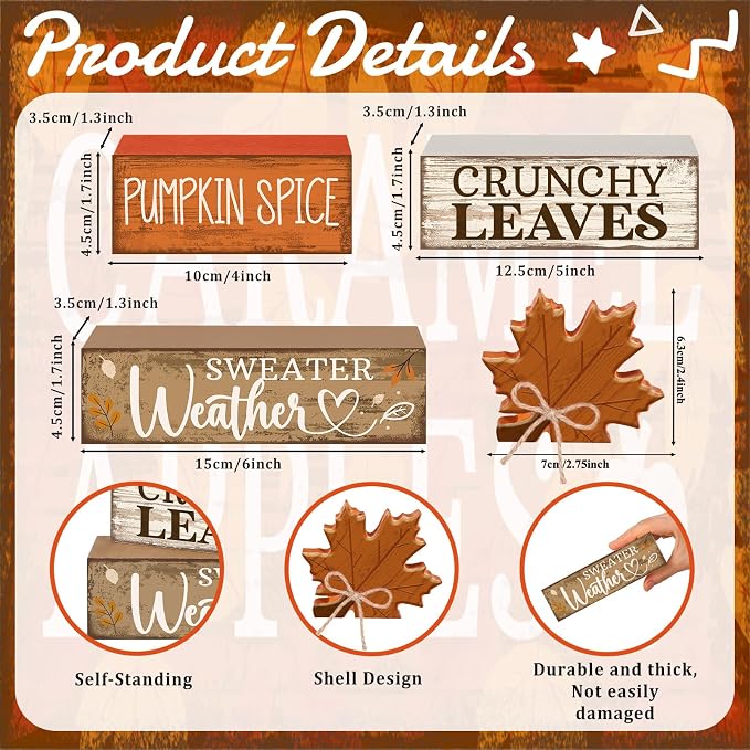Moucuny 4 Pcs Fall Decor Wooden Maple Leaf Decoration Thanksgiving Tiered Tray - Image 3