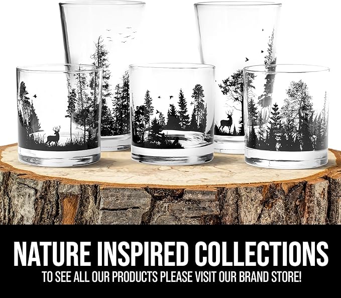 Black Lantern Nature and Animal Themed Whiskey Glass Set – 11oz Premium Heavy Base Glasses – Perfect Gift for Outdoor Enthusiasts – Set of 2 Everyday Drinking Glasses (Double Exposure Bear)