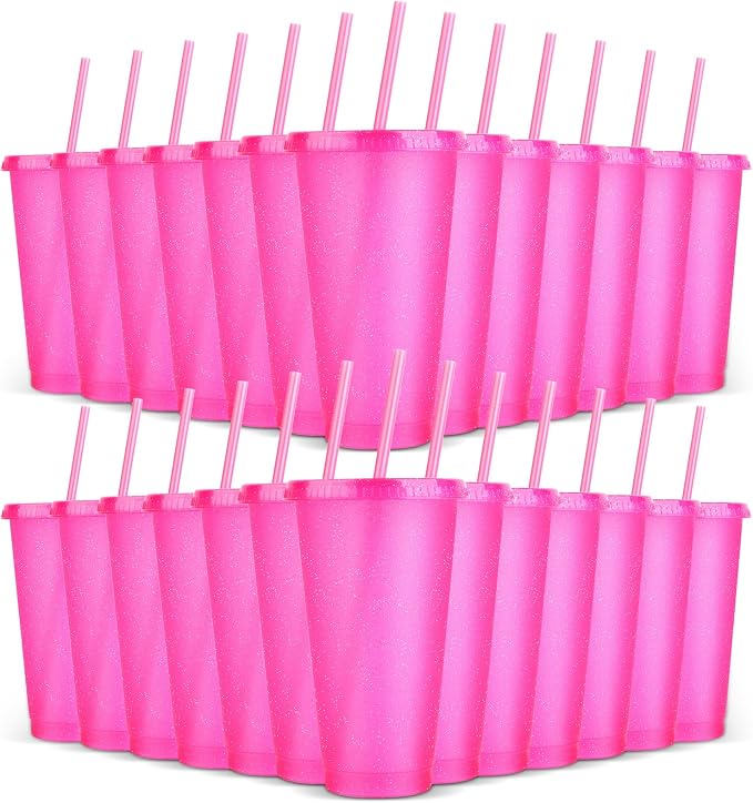 24 Pack Plastic Tumblers with Lids and Straw, Reusable Cups with Lids and by LEIFEOSH