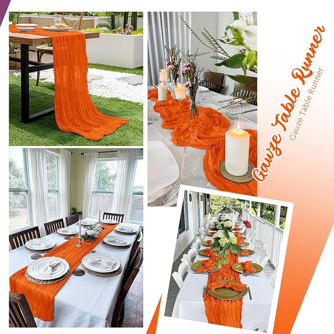 16 Pack Orange Cheesecloth Table Runners 20x120 Inch Gauze Table Runner 10FT - Image 5