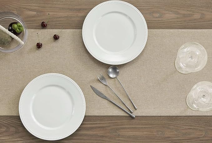 Basic Linen Style Table Runner, 14x48 Inch Natural | Mitered Corner Design - Image 3