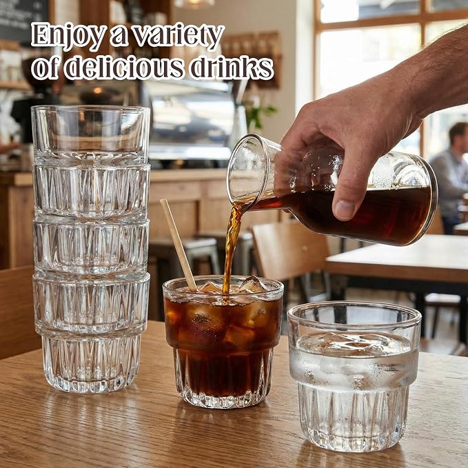6 Pack Stackable Drinking Glasses 8.8 oz Clear Glass Cups - Image 6