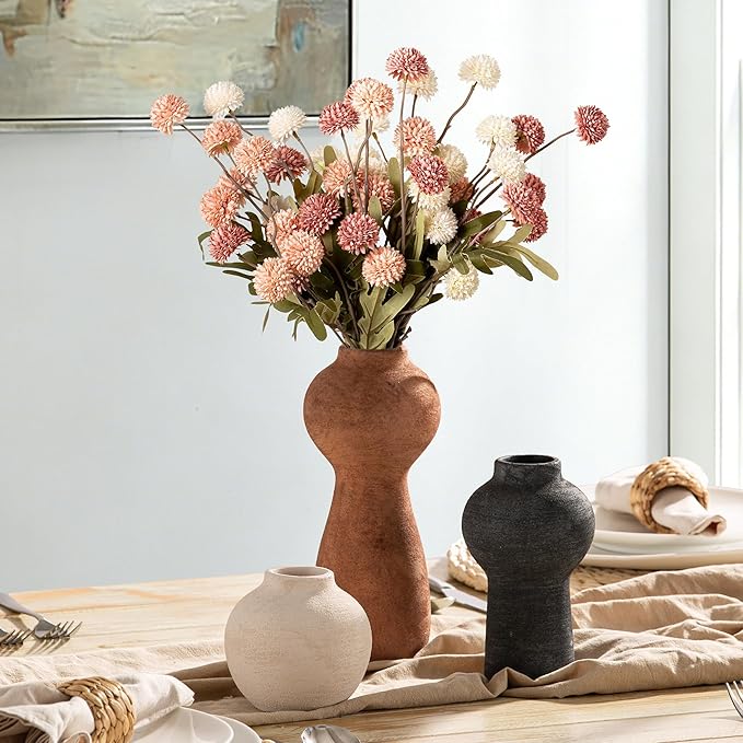 Ceramic Vase Home Table Decor - Flower Vase Set of 3 Living Room Kitchen Decorations Farmhouse Modern Rustic Vases Decorative Centerpiece for Shelf Bedroom Office Bathroom Dining Coffee Desk