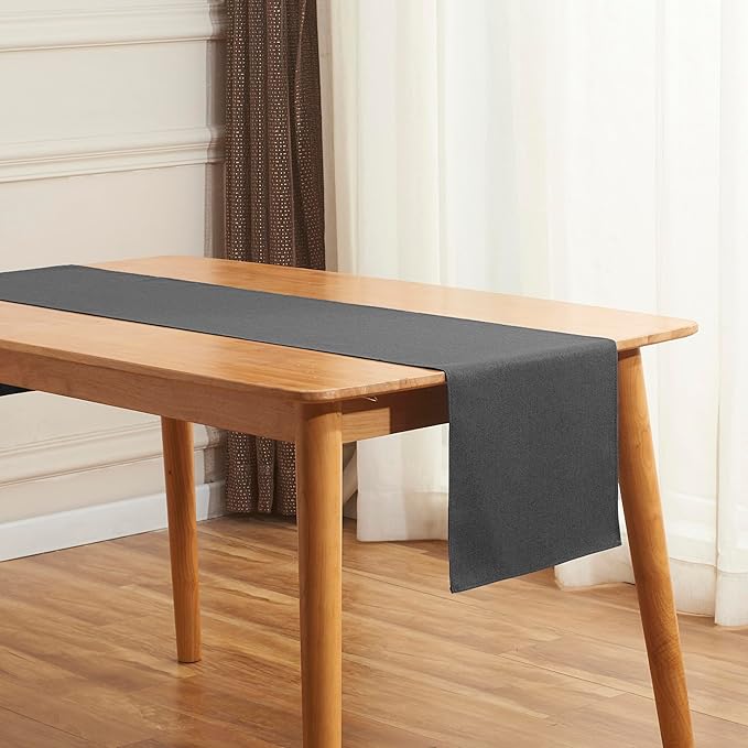 Black Grey Table Runner 13x72 Inches Long, Cotton Linen Farmhouse Style Seasonal Dresser Scarf for Kitchen Dining Coffee Table Parties Wedding Home Decor (13” x 72”, Black Grey)