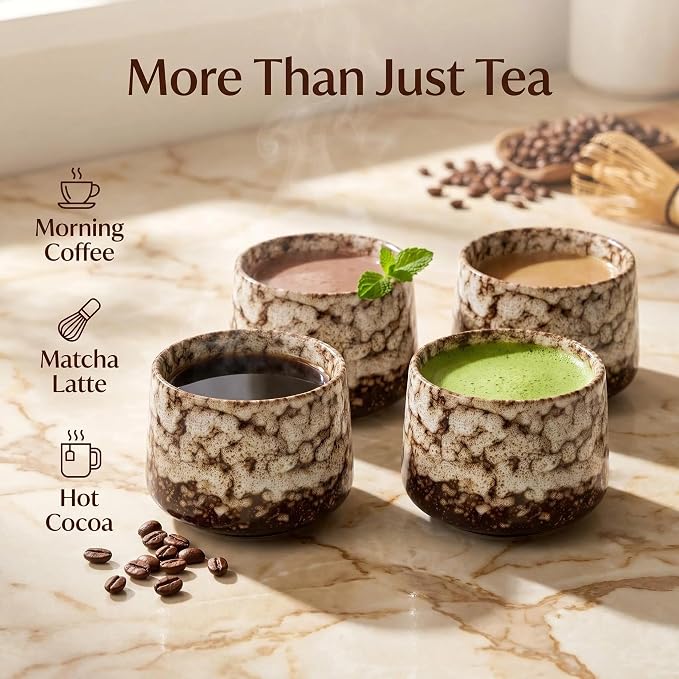 Japanese Tea Cups Set of 4pcs, 7oz/205ml Elegant Ceramic Matcha Cups - Image 5