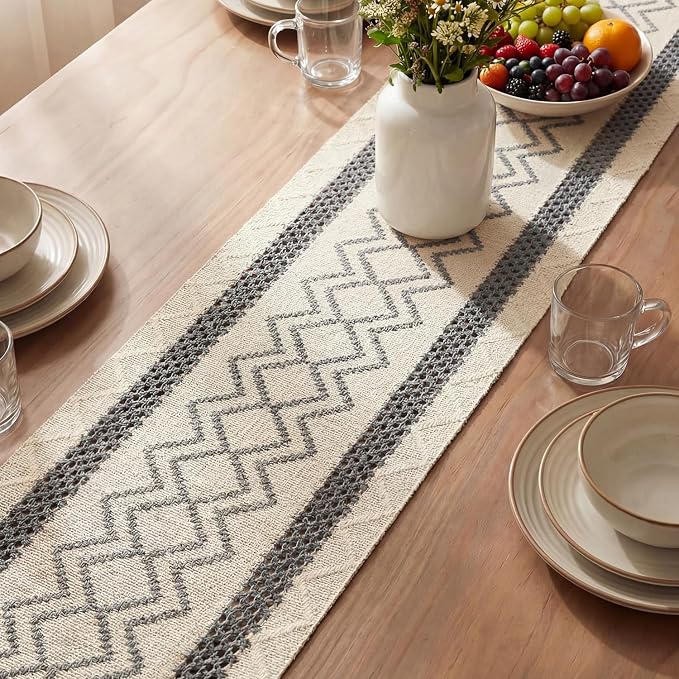 Artoid Mode Dark Grey Stripe Diamond Woven Table Runner 12x48 Inch | Holiday - Image 3