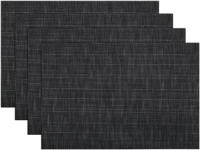 SHACOS Placemats Set of 4 Woven Vinyl Place Mats for Dining Table Wipe Clean Non Slip Table Mats (4, Black)