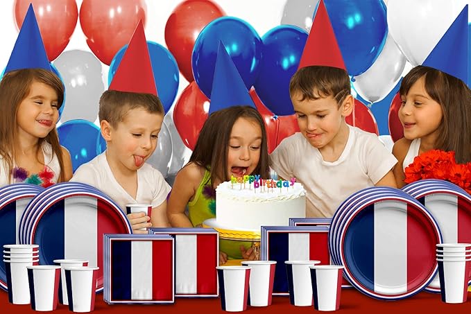 France French Flag Birthday Party Supplies Set Plates Napkins Cups Tableware Kit for 16