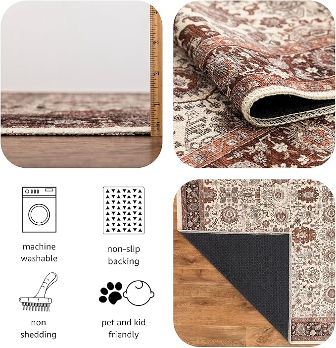 Keen Home Design 5x7 Rug - Machine Washable Area Rug with Non-Slip Backing, Ideal for Living Room, Dining Room, Bedroom - Vintage, Easy Clean, Durable, Low Pile - (5' x 7')