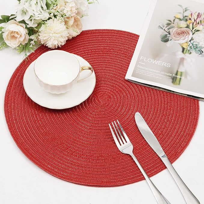 SHACOS Round Braided Placemats Set of 8 Washable 15 inch Round Table Mats Non - Image 2