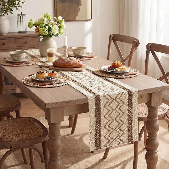 Artoid Mode Coffee Stripe Diamond Woven Table Runner 12x72 Inch | Holiday - Image 5