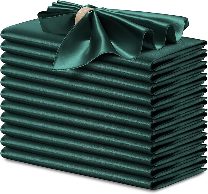P Pothuiny 12 Pcs Green Satin Napkins 17 x 17 Inch, Satin Cloth Napkins | by P+Pothuiny