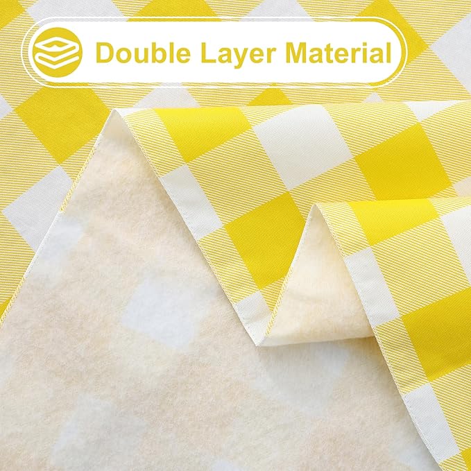 misaya Rectangle Waterproof Vinyl Table Cloth, Buffalo Flannel Backed Tablecloth, Wipeable Plastic Table Cover for Dinner, Kitchen, Outdoor (60" x 102", Yellow and White)