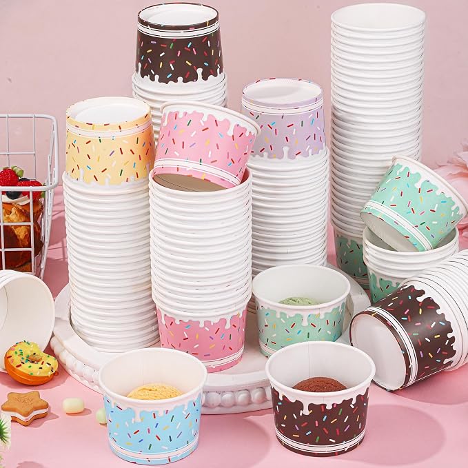 Aodaer 120 Pack 8oz Paper Cups Sprinkles Ice Cream Bowls Disposable Snack Bowls - Image 5