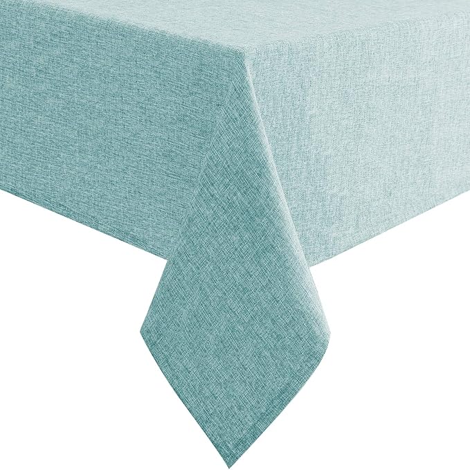Hiasan Faux Linen Rectangle Tablecloth - Wrinkle and Stain Resistant Washable Table Cloth for Kitchen Dining Room Holiday Table Cover for Party Dinner, Aqua, 60 x 120 Inch