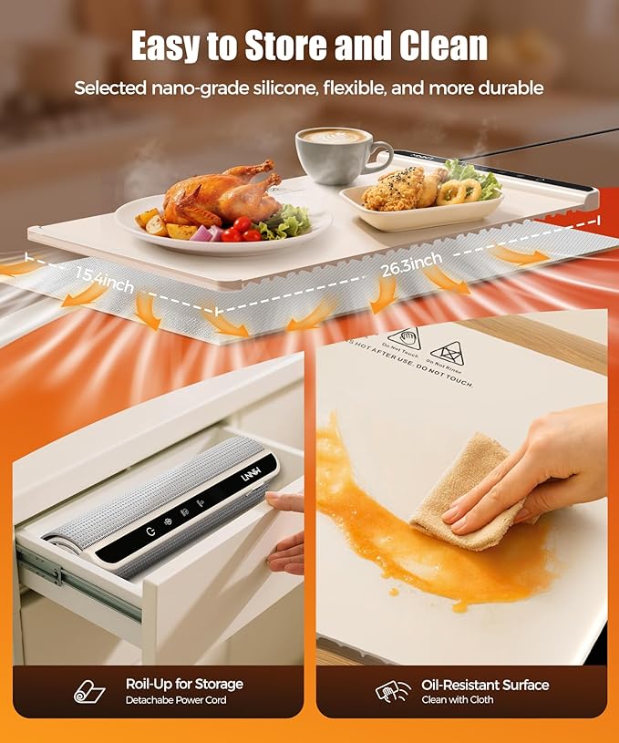 Warming Mat for Food, 26x15 Inch, Off White, Fast Heat, Child Lock | Includes - Image 5