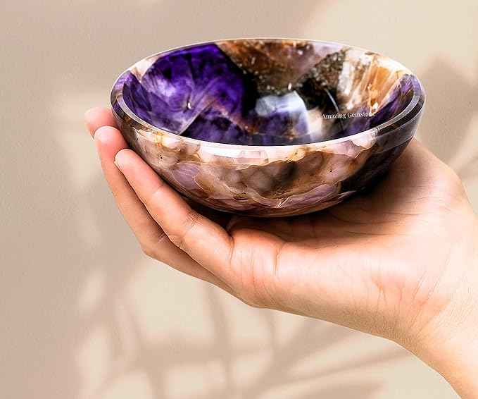 Amethyst Crystal Bowl - 3 Inch Decorative Bowls for Room and Home Decor - Gemstone Healing Crystals for Elegant Display, Positive Energy Balance and Gift