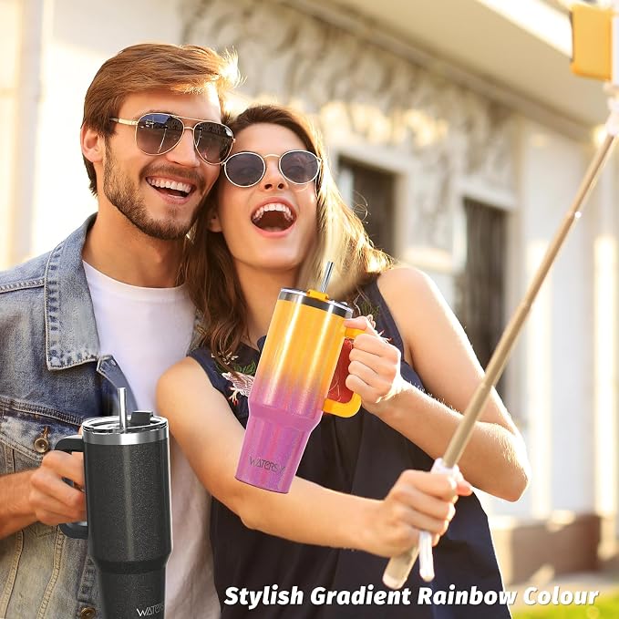 30 oz Shiny Tumbler with Handle and Straw, Stainless Steel Tumbler with Lid and - Image 7