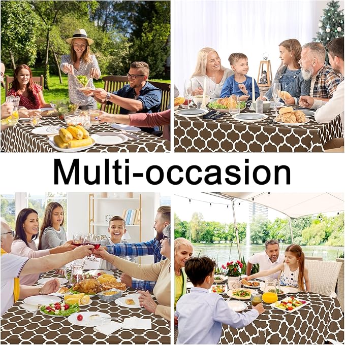 Smiry Rectangle Table Cloth, Waterproof Vinyl Tablecloth with Flannel Backing for Rectangle Tables, Wipeable Spillproof Plastic Tablecloths for Dining, Camping, Indoor and Outdoor (52"x70", Brown)