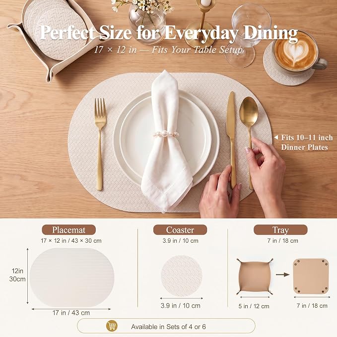 Woven Faux Leather Oval Placemats Set of 4/6 - Image 2