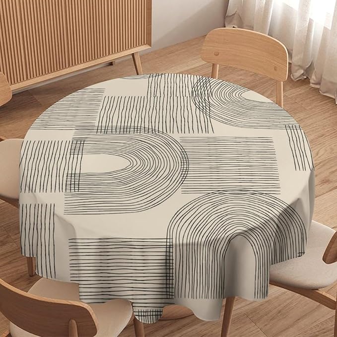 Boho Round Tablecloth, Mid Century Minimalist Abstract Aesthetic Modern Tablecloth for Home Party Dining Room Kitchen Decor 60Inch(152cm)