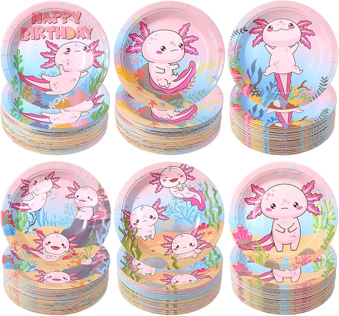 Gerrii 60 Pcs Pink Axolotl Birthday Party Decorations 7 Inch Pink Axolotl by Gerrii