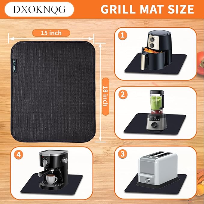 Heat Resistant Appliance Mat, Black, Non-Slip Kitchen Counter Protector, Large Size for Coffee Maker, Blender, Air Fryer (2, 15 * 18)