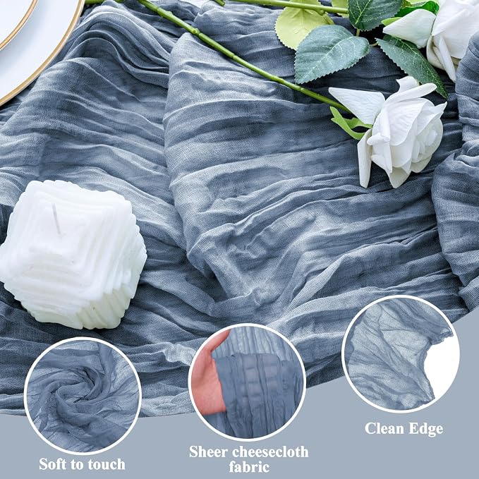 Cheesecloth Table Runner 10FT 12Pcs Dusty Blue Boho Gauze Runners | Cheese - Image 3