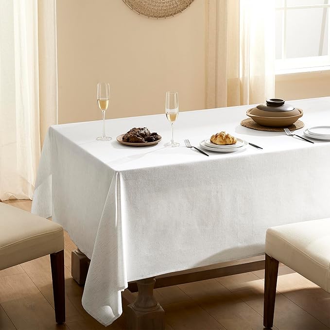 Cream Extra Long Table Cloth Linen Tablecloths for Rectangle Tables 12-14 Seater Wrinkle Resistant Washable Tablecloth 12ft Dining Room Table Cover Farmhouse Neutral Boho Style 60x144 Inch