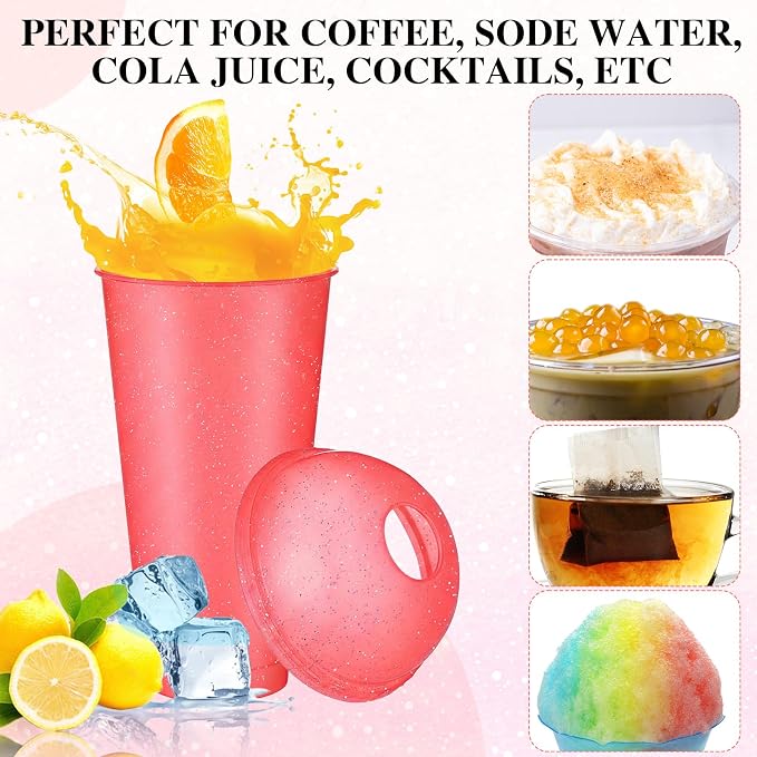 6 Set Slushie Cups with Dome Lids and Straws Detachable Spoon Straws Reusable - Image 5