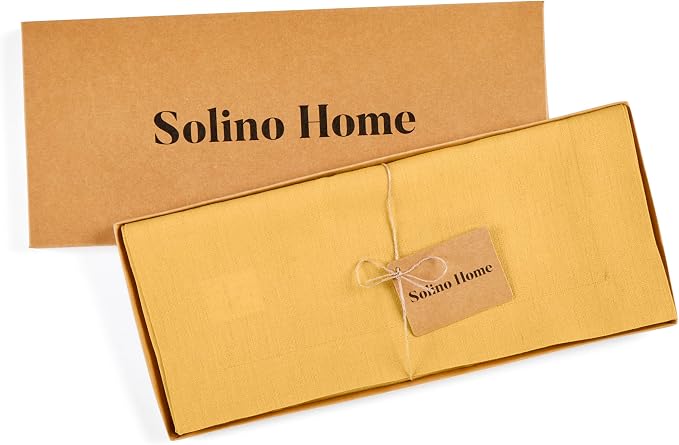 Solino Home 100% Pure Linen Dining Table Runner Yellow, Fete 14 x 144 in | - Image 5
