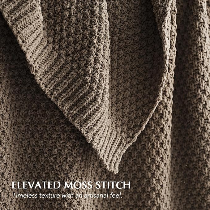 EVERGRACEHOME Chunky Chenille Knit Throw Blanket for Couch, Soft Luxurious Moss Stitch Blankets for Bed, Cozy Decorative Farmhouse Knitted Throws for Sofa, Mocha Brown, 60" x 80"