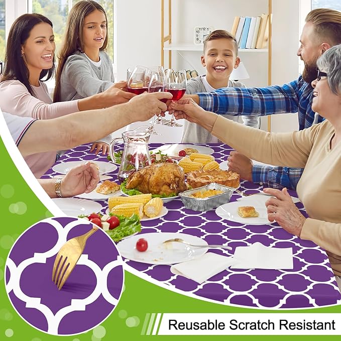 Smiry Rectangle Table Cloth, Waterproof Vinyl Tablecloth with Flannel Backing for Rectangle Tables, Wipeable Spillproof Plastic Tablecloths for Dining, Camping, Indoor and Outdoor (60"x120", Purple)