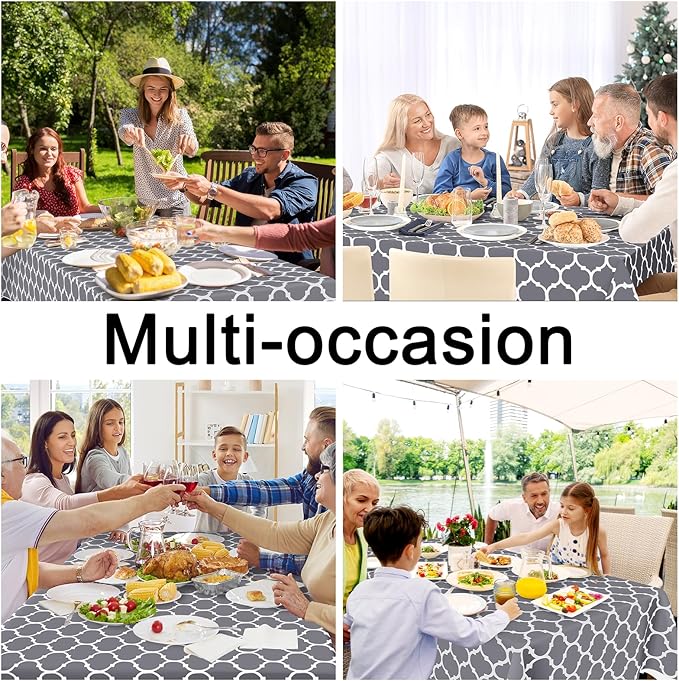 Smiry Rectangle Table Cloth, Wipeable Spillproof Plastic Tablecloths for Dining, Waterproof Vinyl Tablecloth with Flannel Backing for Rectangle Tables, Camping, Outdoor and Indoor (70"x90", Grey)
