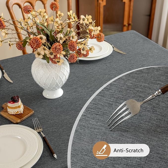 Faux Linen Fabric 54 x 54 Inch Square Grey Tablecloth Textured Water Resistant & Washable Card Table Cloth Anti-Scratch for Dining Kitchen Patio