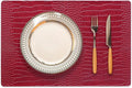 Jovono Faux Leather Placemats Set of 6, Waterproof Heat Resistant Dinner Place Mats for Dining Table, Non-Slip Crocodile Embossed, Red (17.8x11.8 Inch)
