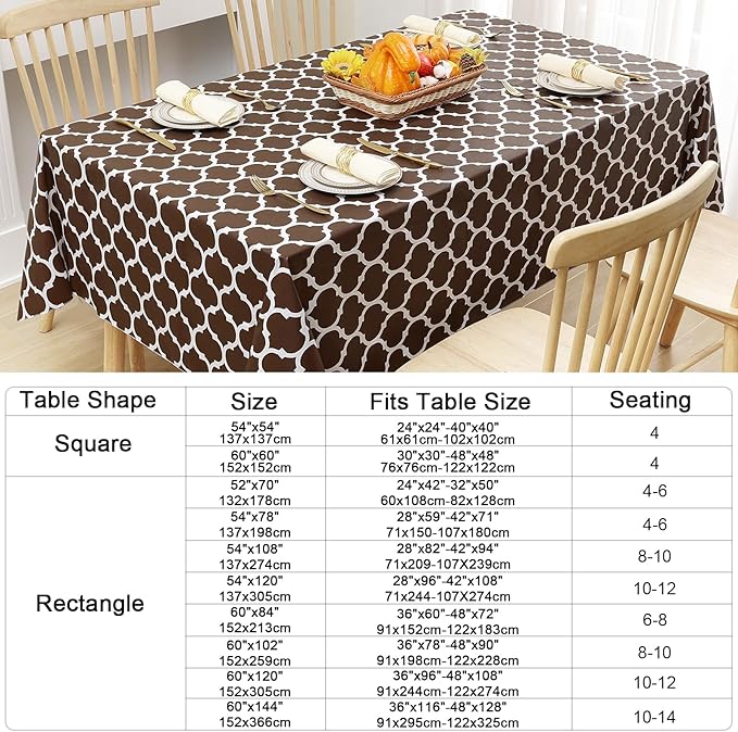 Smiry Rectangle Table Cloth Cover, Waterproof Vinyl Tablecloth with Flannel Backing for Rectangle Tables, Wipeable Spillproof Plastic Tablecloths for Dining, Camping, Indoor, Outdoor (60"x84", Coffee)