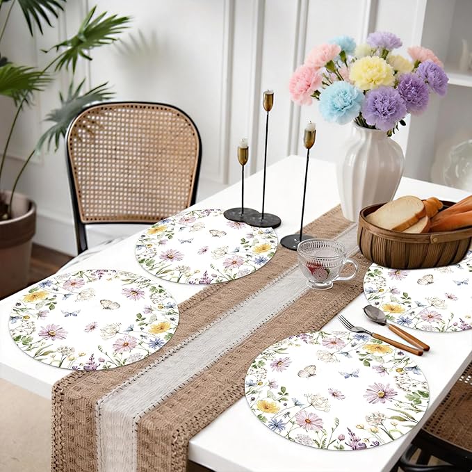 50PCS Watercolor Floral Paper Placemats - Disposable Table Mats for Wedding/Brunch/Party Decor, Elegant Flower Wreath Design, Oil-Resistant & Eco-Friendly Table Setting Supplies