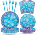 100 Pcs Snowflake Winterland Tableware Party Supplies Set, Serves 25 – by Merriva