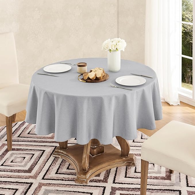 Tablecloth Linen Textured Waterproof & Stain Resistant Table Cloth Wrinkle Free Decorative Fabric Farmhouse Table Cover for Dining/Party/Buffet/Wedding, 60 x 60 Inch, Light Grey