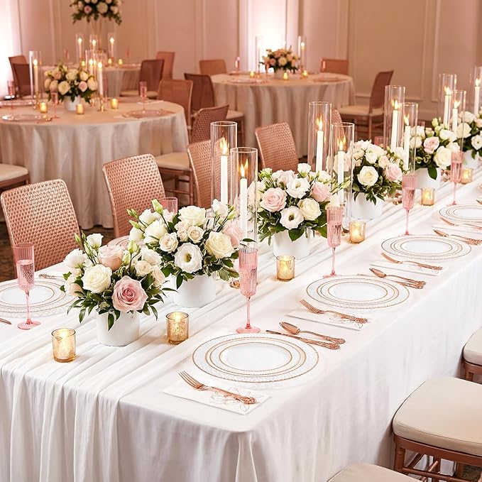 102PCS Rose Gold Plastic Plates - Clear Rose Gold Disposable Plates Include 51PCS 7.5inch Dessert Plate 51PCS 10.25inch Dinner Plate Perfect for Weddings Valentine's Day Parties