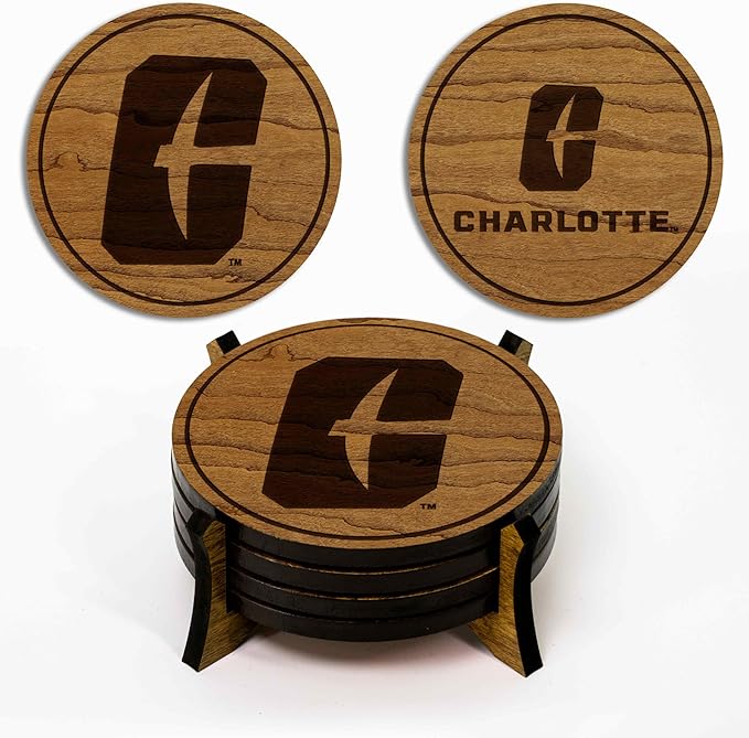 LazerEdge UNC Charlotte 49ers Wooden Coaster Set - Cherry Wood - Officially Licensed Product - 4-Pack