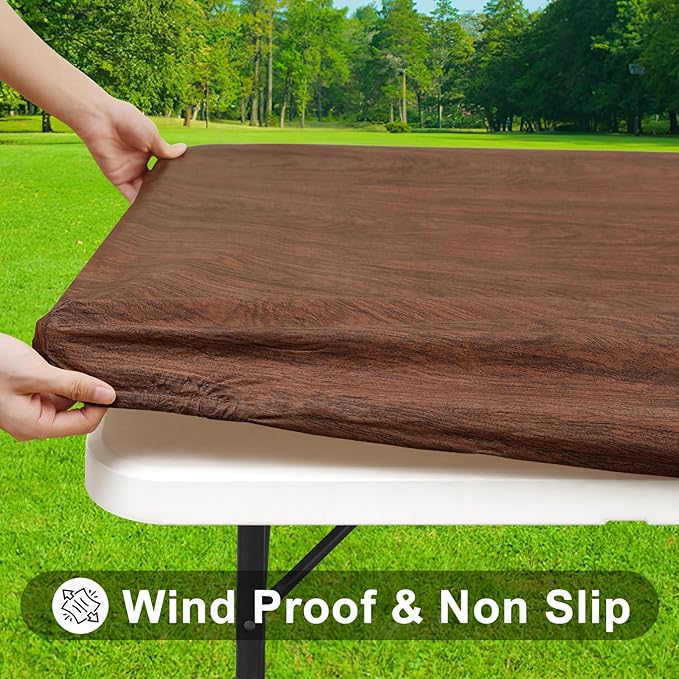 Smiry Rectangle Table Cloth Cover, Waterproof Elastic Fitted Picnic Tablecloth for 4 Foot Tables, Wipeable Flannel Backed Vinyl Tablecloths for Camping, Dining, Outdoor (Brown, 30" x 48")