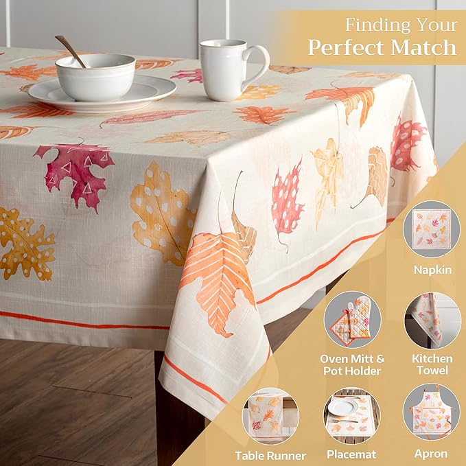 Maison d' Hermine Table Cloth Rectangle Table 100% Cotton 60 x 120 Inches Fall Tablecloth Reusable Everyday Use for Thanksgiving Christmas Decorations Dining Farmhouse Party (Colours of Autumn)